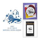 Leo zodiac sign illustration with related products on a white background