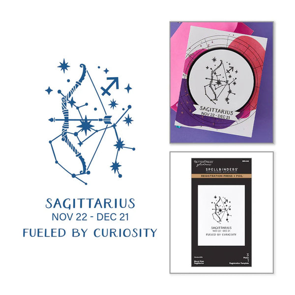 Sagittarius zodiac sign illustration with related products on a white background