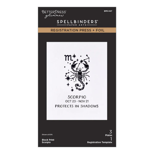 Spellbinders Scorpio zodiac stamp set packaging on a white background