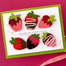 Card with strawberry-shaped cookies and 'You're my everything' text on a pink background