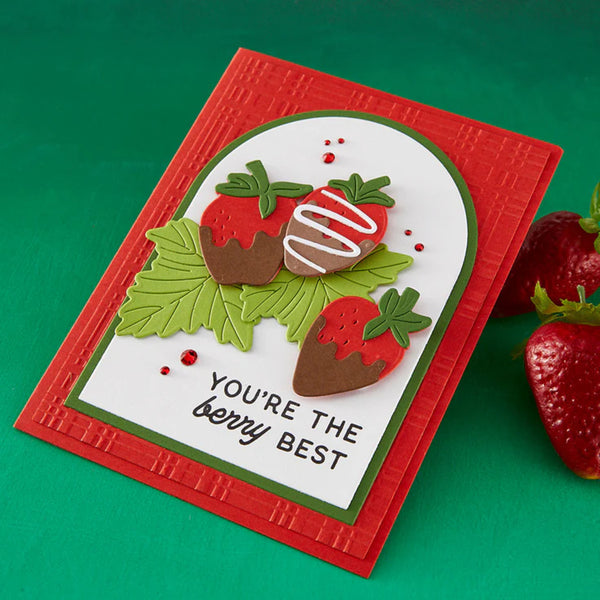 Card with strawberry design and text 'You're the berry best' on a green background