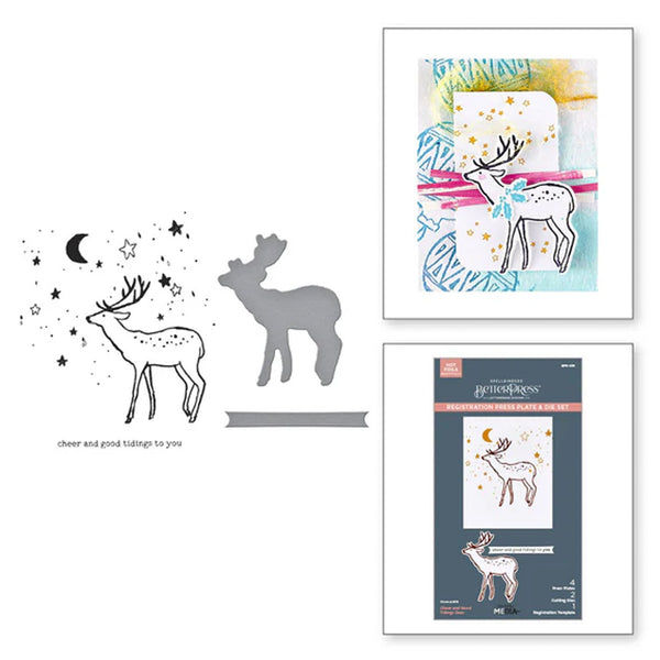 Spellbinders Starry Holiday Press Plate & Die Set By Dina Wakley - Cheer and Good Tidings Deer Registration