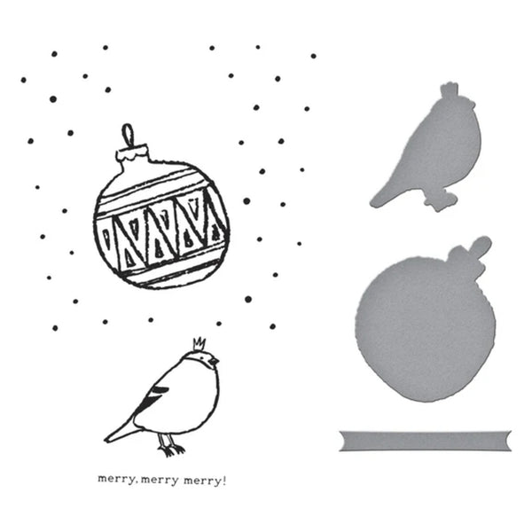 Spellbinders Starry Holiday Press Plate & Die Set By Dina Wakley - Merry, Merry, Merry Bird Registration