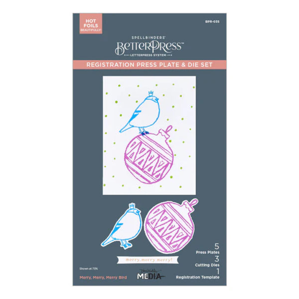Spellbinders Starry Holiday Press Plate & Die Set By Dina Wakley - Merry, Merry, Merry Bird Registration