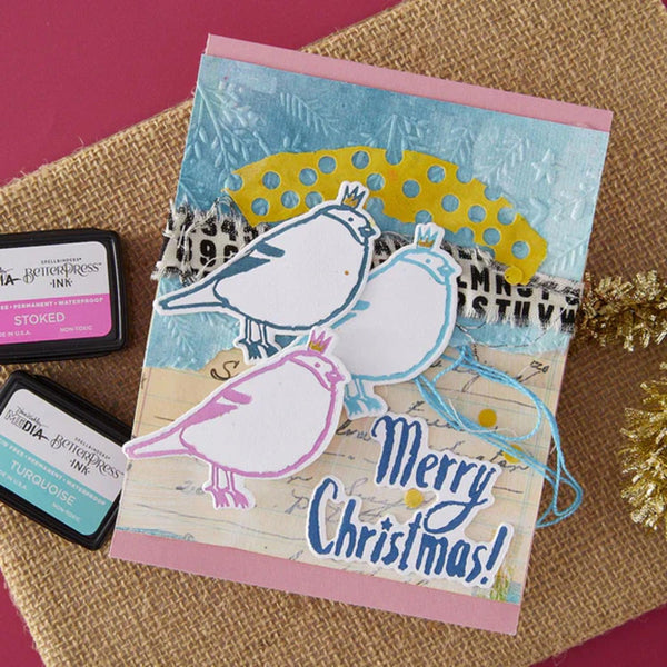 Spellbinders Starry Holiday Press Plate & Die Set By Dina Wakley - Merry, Merry, Merry Bird Registration