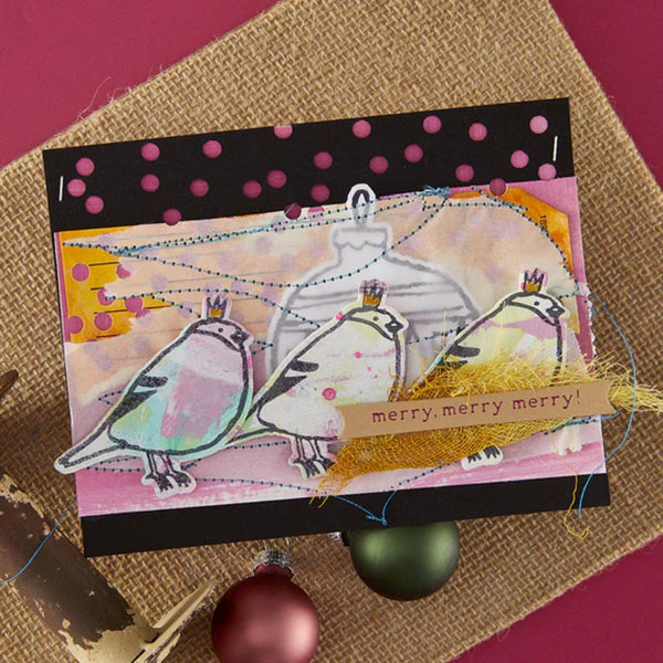 Spellbinders Starry Holiday Press Plate & Die Set By Dina Wakley - Merry, Merry, Merry Bird Registration