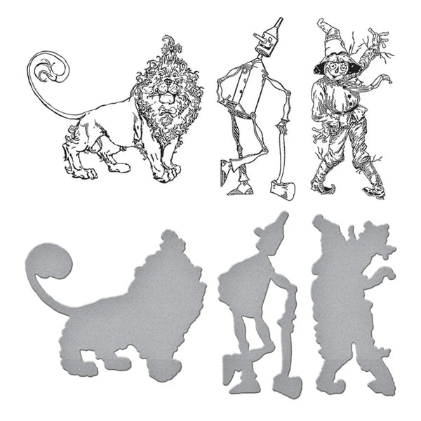 Spellbinders Wonder of Oz BetterPress Plate & Die Set by Graphic45 - Tin Man, Scarecrow & Lion