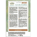 Package of clear stamps with text and branding on a white background
