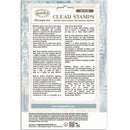 Package of clear stamps with text and branding on a white background