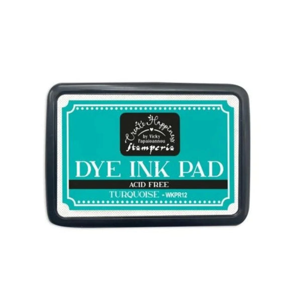 Turquoise dye ink pad with brand logo on a white background