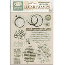 Clear stamps set with various designs on a beige background