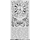 Decorative panel with clock, butterfly, and text on a white background