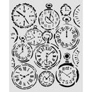 Collection of clock and pocket watch illustrations on a white background