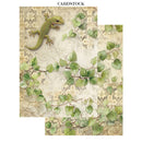 Cardstock with a green lizard and leaf design on a textured background