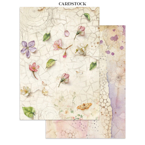 Cardstock with floral and butterfly design on a white background