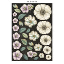 Floral cutouts with white, purple, and green flowers on a black background