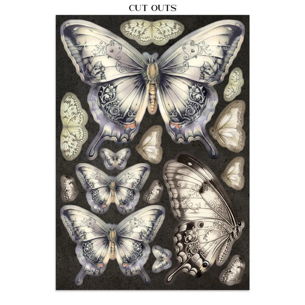 Decorative butterfly cutouts on a dark background