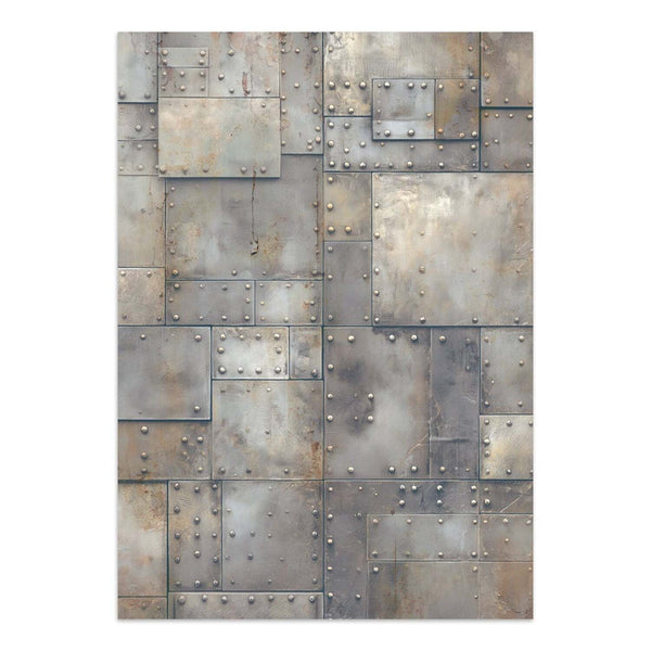 Metallic wall panel with rivets on a white background