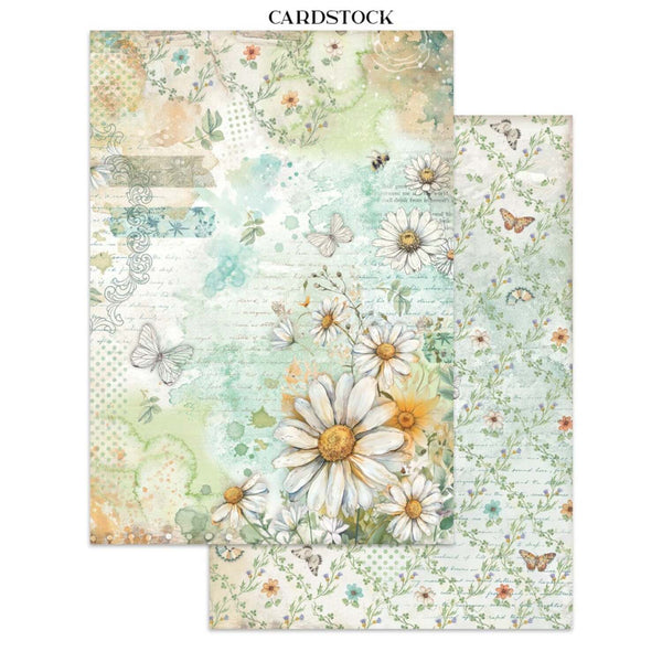 Cardstock with floral and butterfly design on a white background