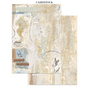 Cardstock with vintage design elements, text, and illustrations on a white background.