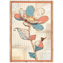 Decorative flower with patchwork design on a textured background