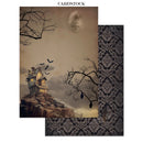 Gothic-style cardstock with haunted house and bats design