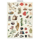 Sheet of decorative stickers featuring various illustrations on a white background.