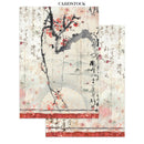Cardstock with cherry blossom design and calligraphy on a white background