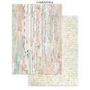 Two sheets of cardstock with vintage text design on a white background