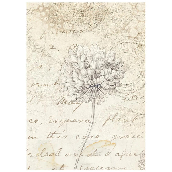 Decorative paper with a floral design and text on a beige background