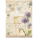Decorative paper with floral illustrations and text on a beige background