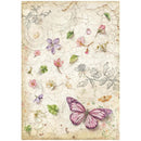 Decorative paper with butterflies and flowers on a textured background