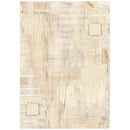 Textured beige paper with printed text and patterns on a white background
