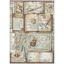 Decorative paper with vintage music-themed elements on a white background