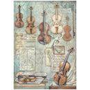 Collage of violins and sheet music on a textured background
