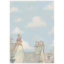 Illustration of rooftops with chimneys against a light blue sky