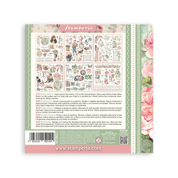 Stamperia product packaging with floral and vintage design elements on a white background