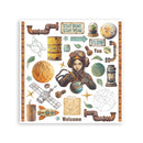 Decorative wall art with space-themed elements and a character in a helmet.