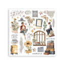 Collection of illustrated items including people, plants, and objects on a white background
