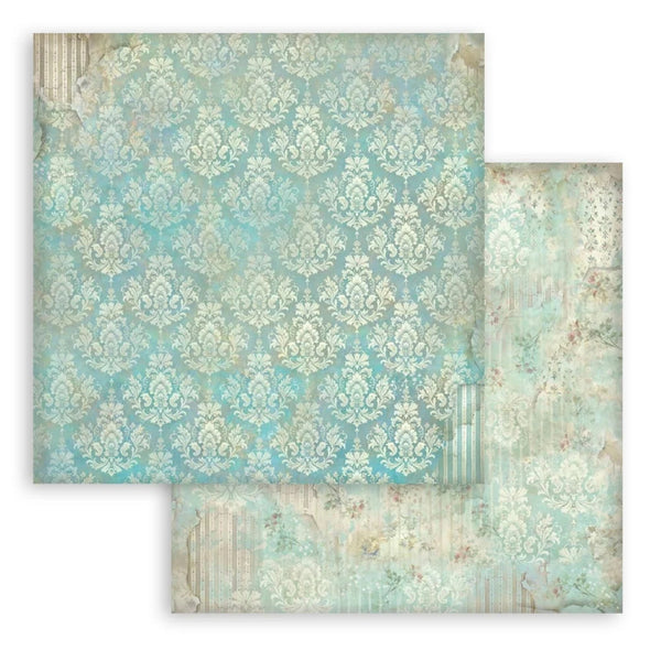 Two pieces of decorative paper with floral patterns on a white background