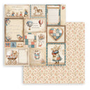 Collection of vintage-style paper sheets with illustrations and text on a white background