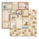 Collection of baby-themed scrapbooking elements with teddy bears, text, and patterns on a patchwork background.