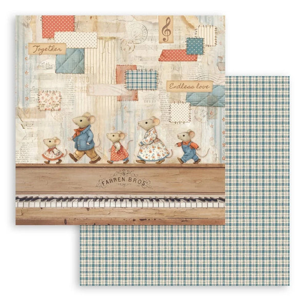 Sheet music with teddy bear illustrations and a checkered pattern on the right side.