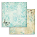 Two sheets of decorative paper with butterfly designs on a white background