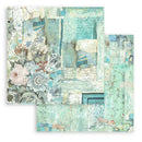 Collage of textured paper with floral and architectural elements on a white background