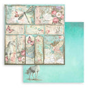 Fantasy-themed paper with unicorns, fairies, and dragons on a blue gradient background