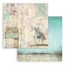 Vintage-style paper with a unicorn design on a textured background