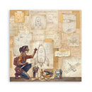 Canvas print with a person drawing a rocket ship surrounded by technical drawings and motivational phrases.