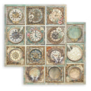 Collection of decorative clock designs on a white background
