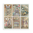 Set of six vintage-themed posters featuring clocks, steam trains, and people in period attire.